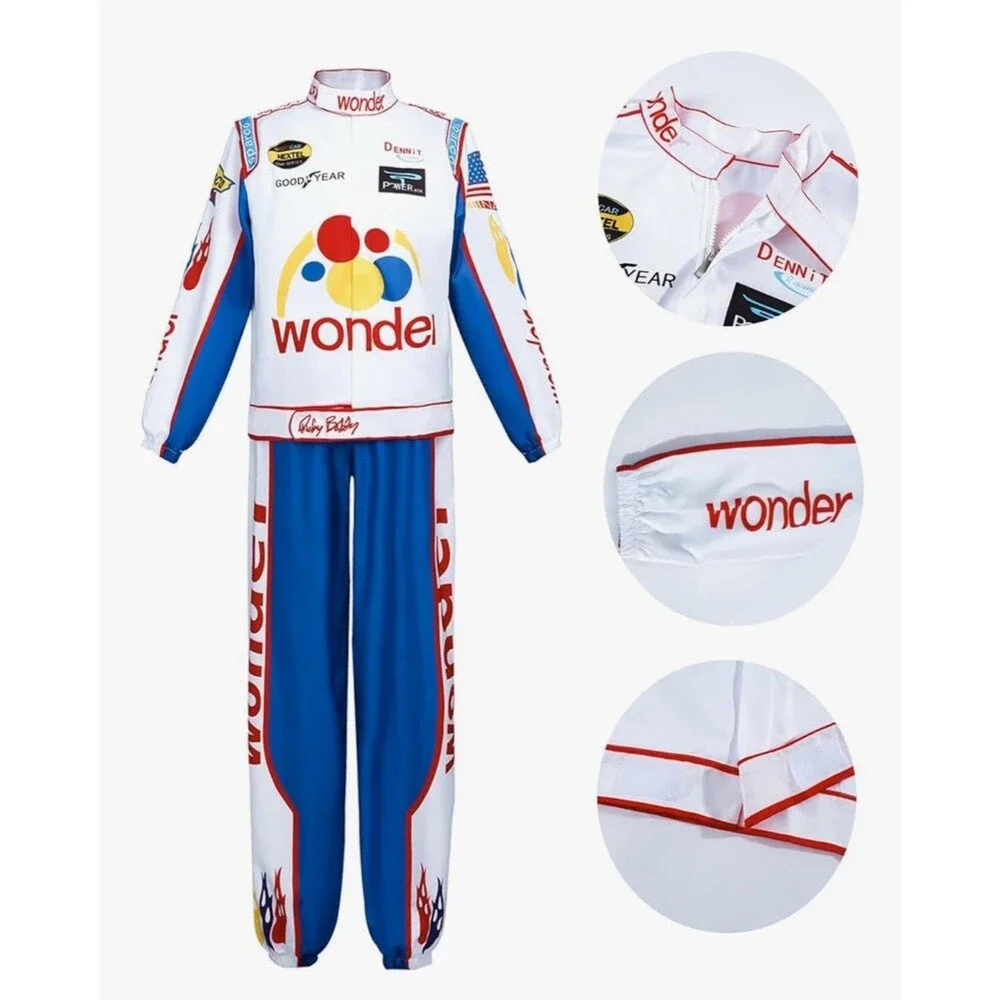Adult‎ Ricky Bobby Racing Costume Jumpsuit Cap Hat Full Suit Set Outfit Men M